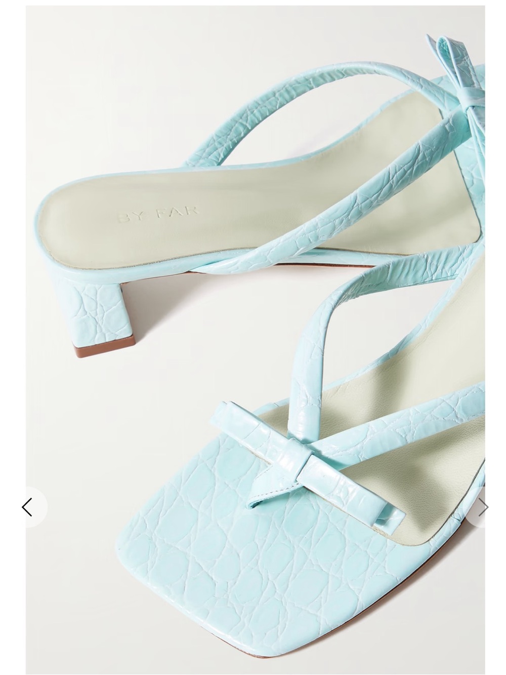 BY FAR Bibi bow- Croc embellished Leather Low Heel Sandals Light Blue 38 / 7